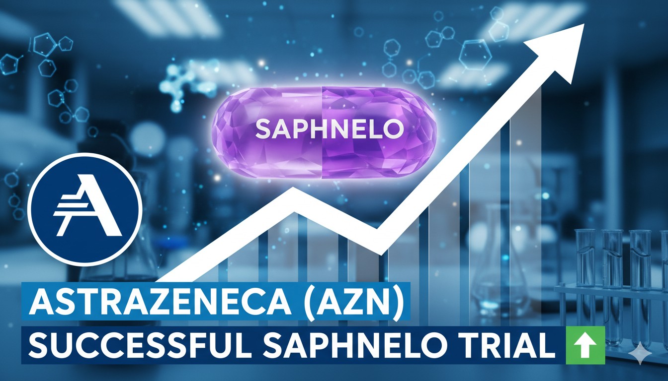 AstraZeneca corporate building with rising stock chart overlay