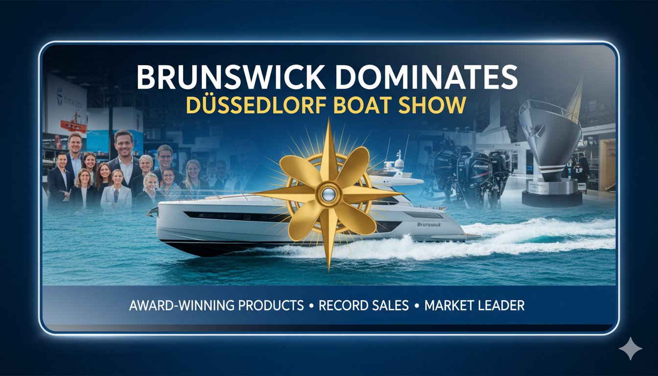 Brunswick Sea Ray SDX 270 Surf on display at the 2026 Düsseldorf Boat Show, award-winning European Powerboat of the Year.