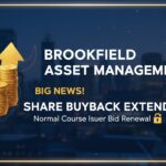 Brookfield Asset Management building exterior with financial charts overlay