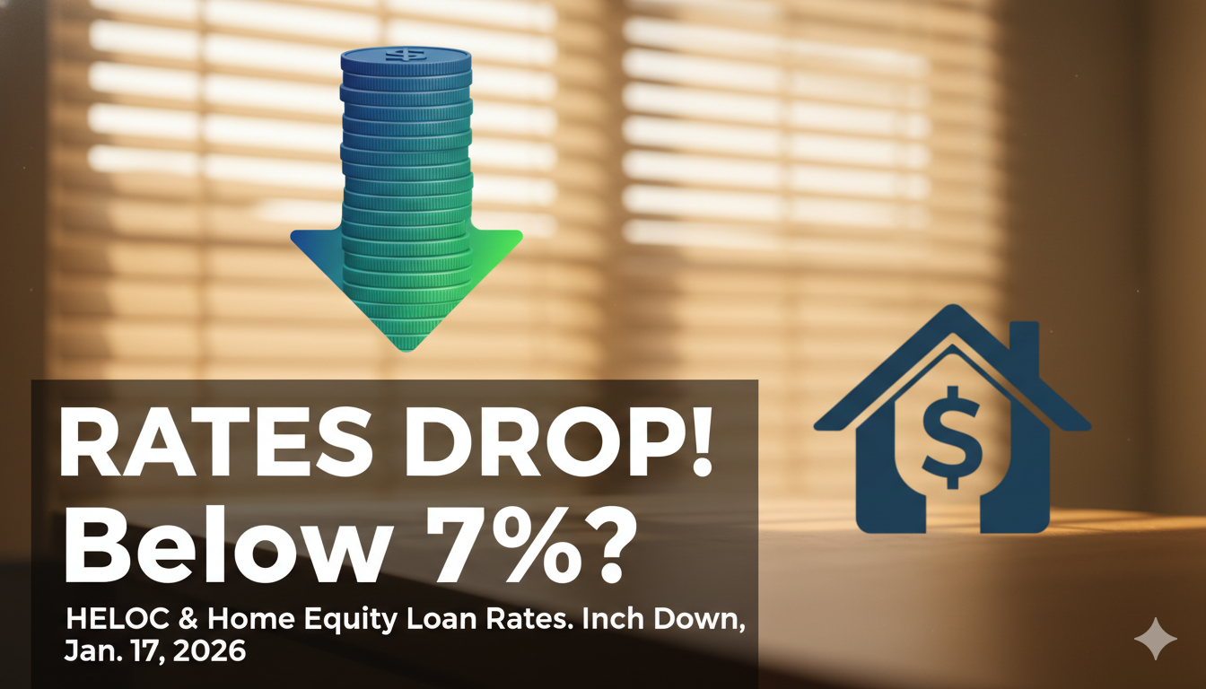 Line graph illustrating declining HELOC and home equity loan interest rates approaching 7 percent
