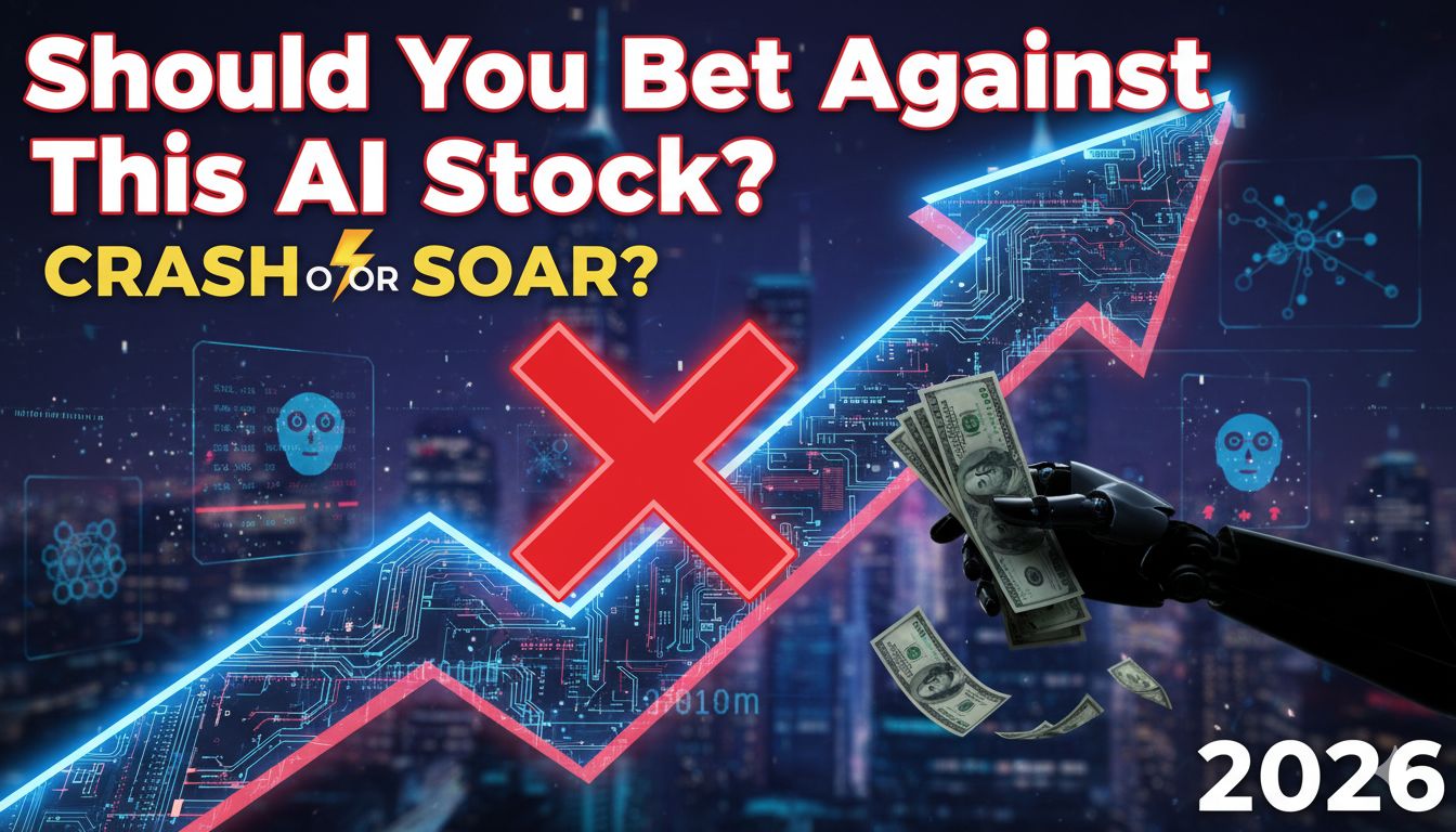 A downward trending stock chart overlaid with AI chip icons representing market volatility.