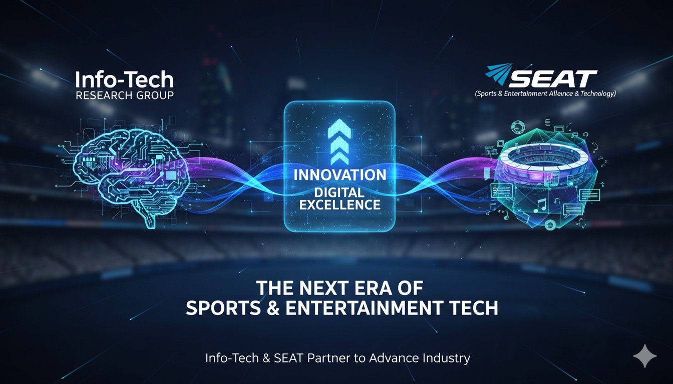 Dynamic sports arena illuminated with digital holograms and AI interfaces representing innovation in entertainment technology.