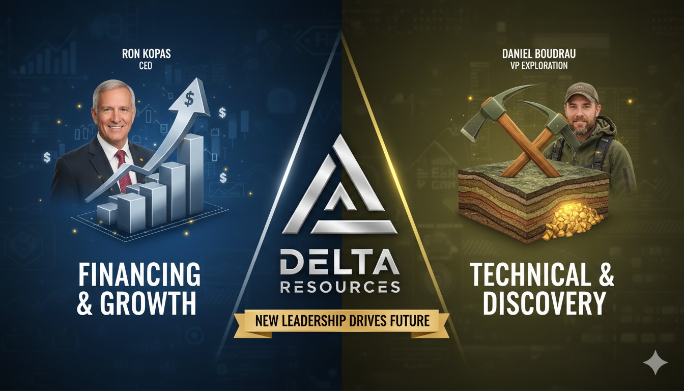 Delta Resources Solidifies Financing, Capital Markets and Project Development Strength with the Appointment of Ron Kopas as CEO and Technical Depth with Daniel Boudreau to Vice President of Exploration