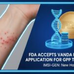 Microscopic view of skin inflammation in generalized pustular psoriasis with sterile pustules and erythema, representing the target condition for imsidolimab treatment.