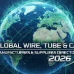 Global network of wire, tube, and cable manufacturing facilities with spools of cable, metal tubes, and production lines representing the 2026 industry directory.