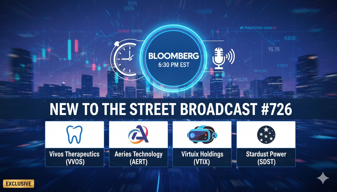 New to The Street Show #726 Airs on Bloomberg TV Spotlighting Innovative Companies in Healthcare, Tech, VR, and Clean Energy
