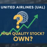 United Airlines aircraft on runway with city skyline in background representing airline stock investment