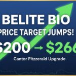 Stock chart and analyst upgrade graphic for Belite Bio (BLTE) with Cantor Fitzgerald price target increase to $266