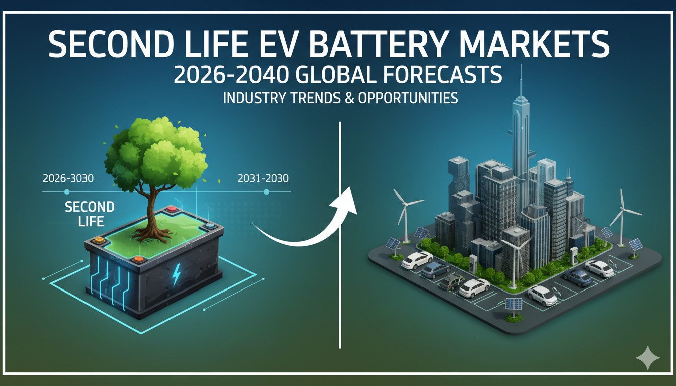 The second life EV battery market is experiencing explosive growth as the global shift to electric vehicles creates a massive supply of repurposed batteries with 70-80% remaining capacity after automotive use. These units offer a cost-effective, sustainable alternative for stationary energy storage, grid support, and renewable integration. Driven by environmental regulations, falling costs, and surging demand for affordable storage amid rising renewable energy deployment, the market is projected to expand dramatically from modest beginnings in the mid-2020s to hundreds of billions in value by 2040, with lithium-ion dominating due to its prevalence in EVs.